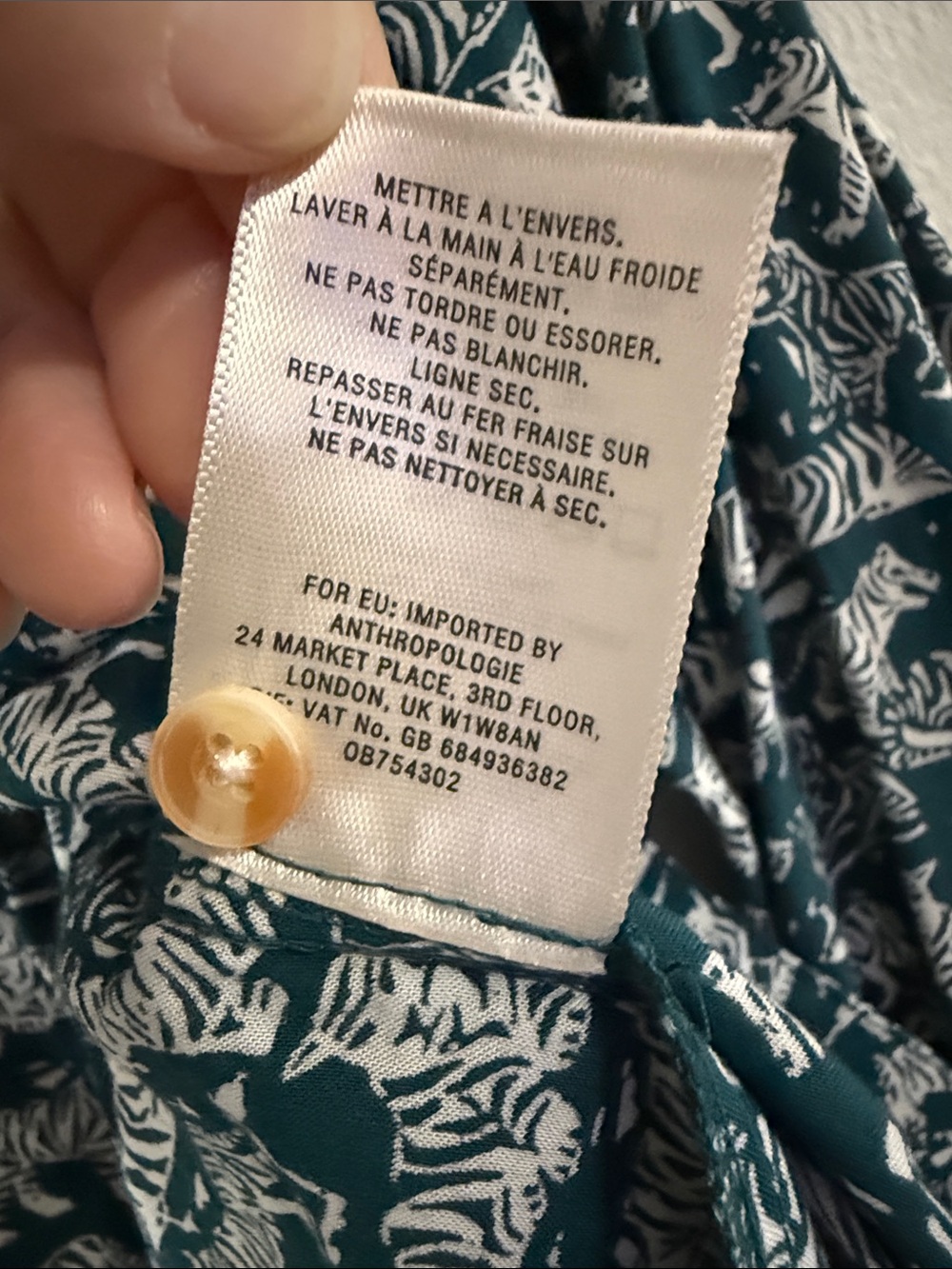 Anthropologie Maeve “Amara” Teal White Tiger-Print Button-Up Shirt - Picture 5 of 13
